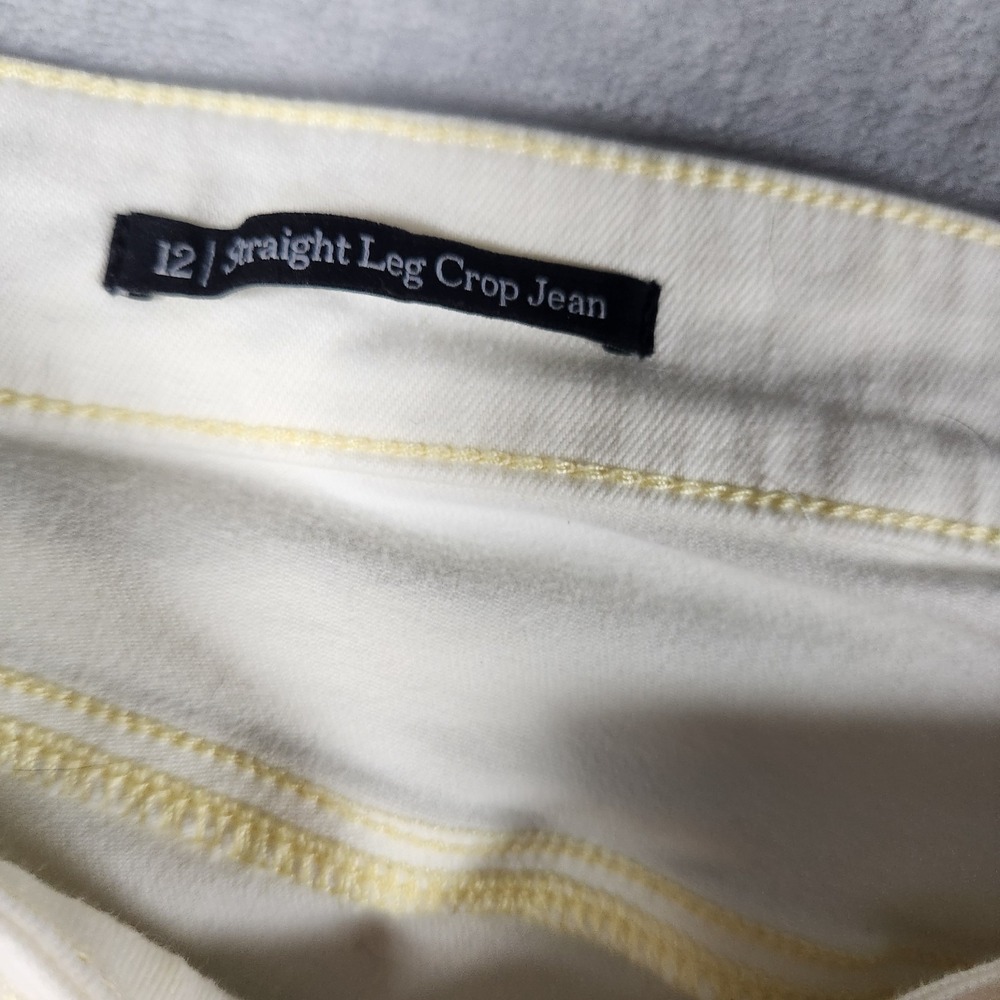 Talbots Jeans Women 12 Pale Yellow Straight Leg Crop Stretch Preppy Classic - Picture 3 of 9